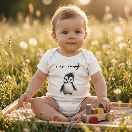 Freddy “I Am Enough” Organic Baby Bodysuit | Positive Affirmation Baby Grow | Organic Cotton Baby Gift | Mindful Baby Clothing