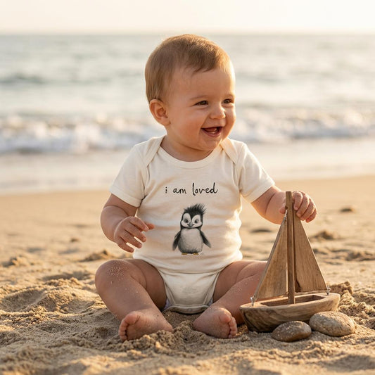 Freddy “I Am Loved” Organic Baby Bodysuit | Positive Affirmation Baby Grow | Organic Cotton Baby Gift | Mindful Baby Clothing