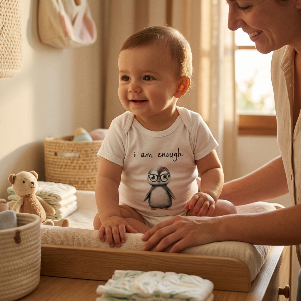 Penny “I Am Enough” Organic Baby Bodysuit | Positive Affirmation Baby Grow | Organic Cotton Baby Gift | Mindful Baby Clothing