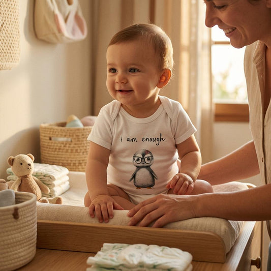 Penny “I Am Enough” Organic Baby Bodysuit | Positive Affirmation Baby Grow | Organic Cotton Baby Gift | Mindful Baby Clothing