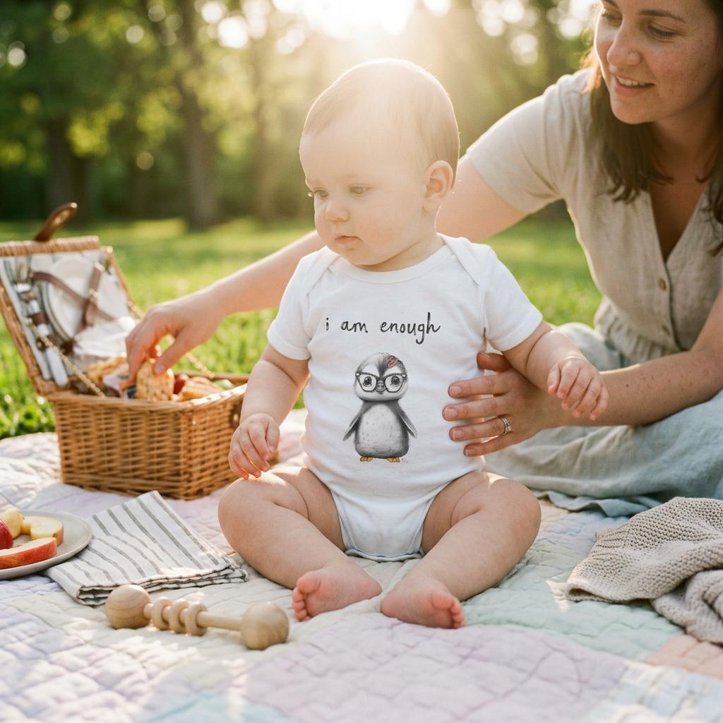 Penny “I Am Enough” Organic Baby Bodysuit | Positive Affirmation Baby Grow | Organic Cotton Baby Gift | Mindful Baby Clothing